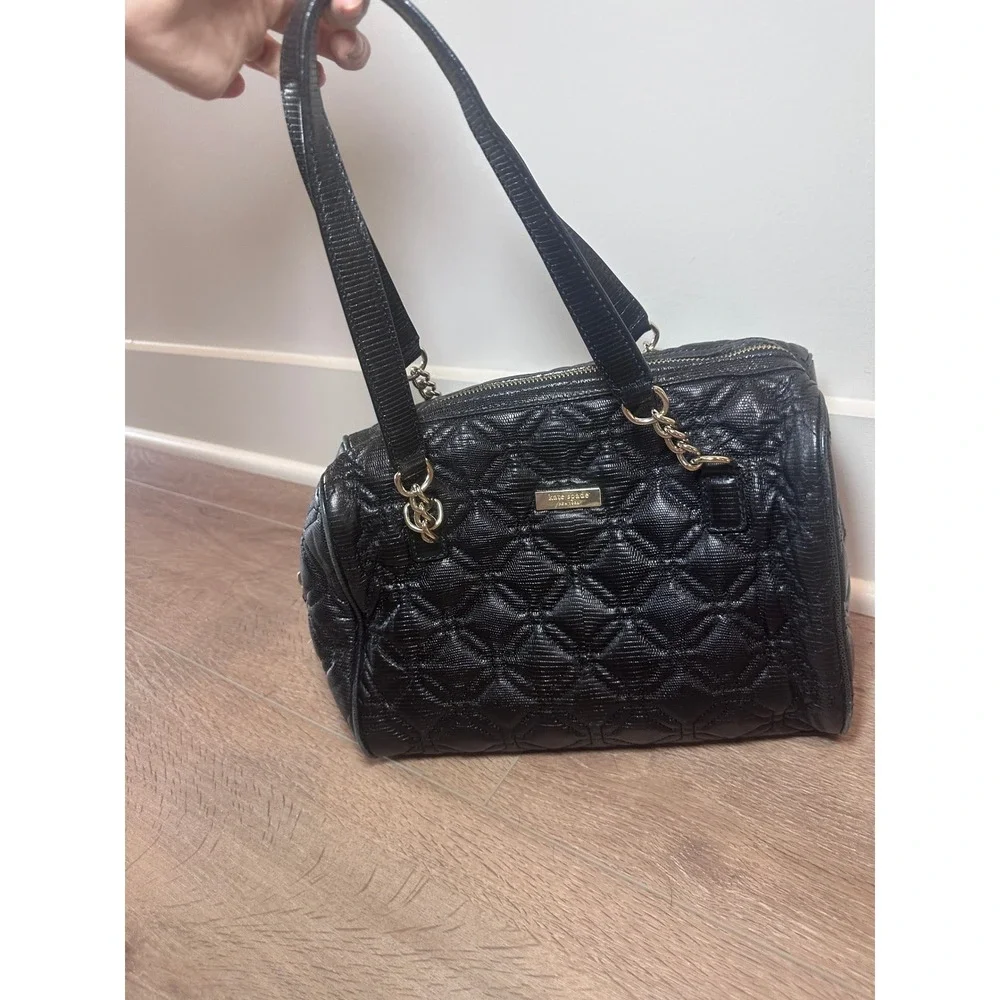 Kate Spade Satchel Womens Quilted Embossed Leather Shoulder Bag Black